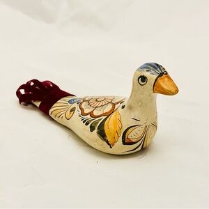 Mexican Tonala Pottery Bird with Ribbon Tail, Vintage EUC